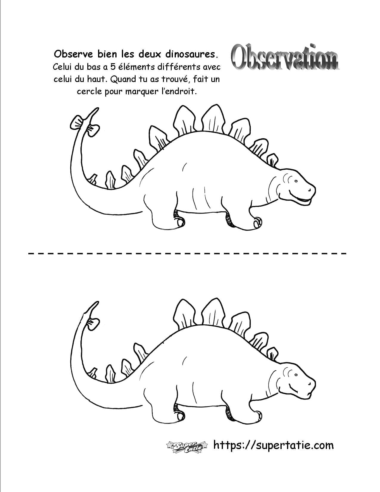 Fiche-observation-des-differences-dinosaure - Super Tatie